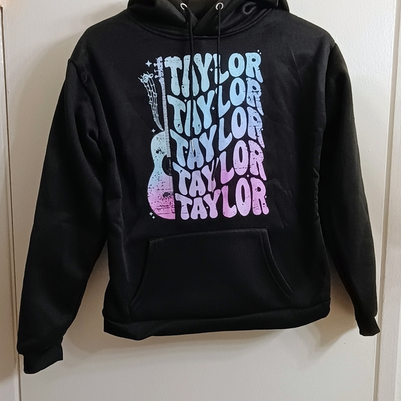 Tops - Black Hoodie with Colorful Taylor Design